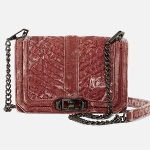 Rebecca Minkoff Chevron Quilted Small Love Crossbody Velvet Soft Pink